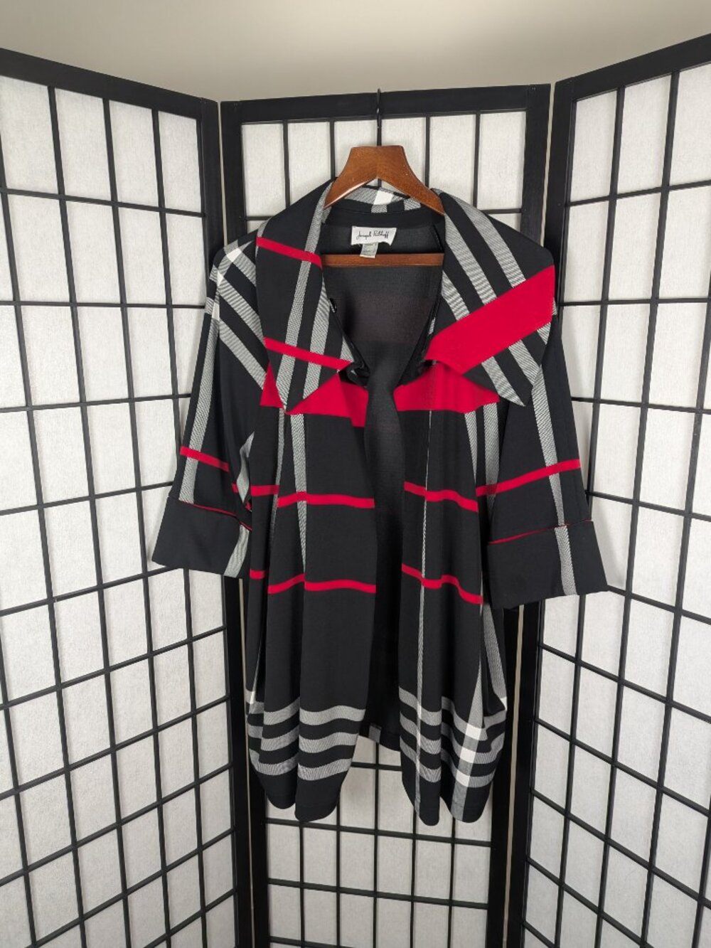Joseph Ribkoff Plaid Jacket Asymmetrical Collar | Size 10